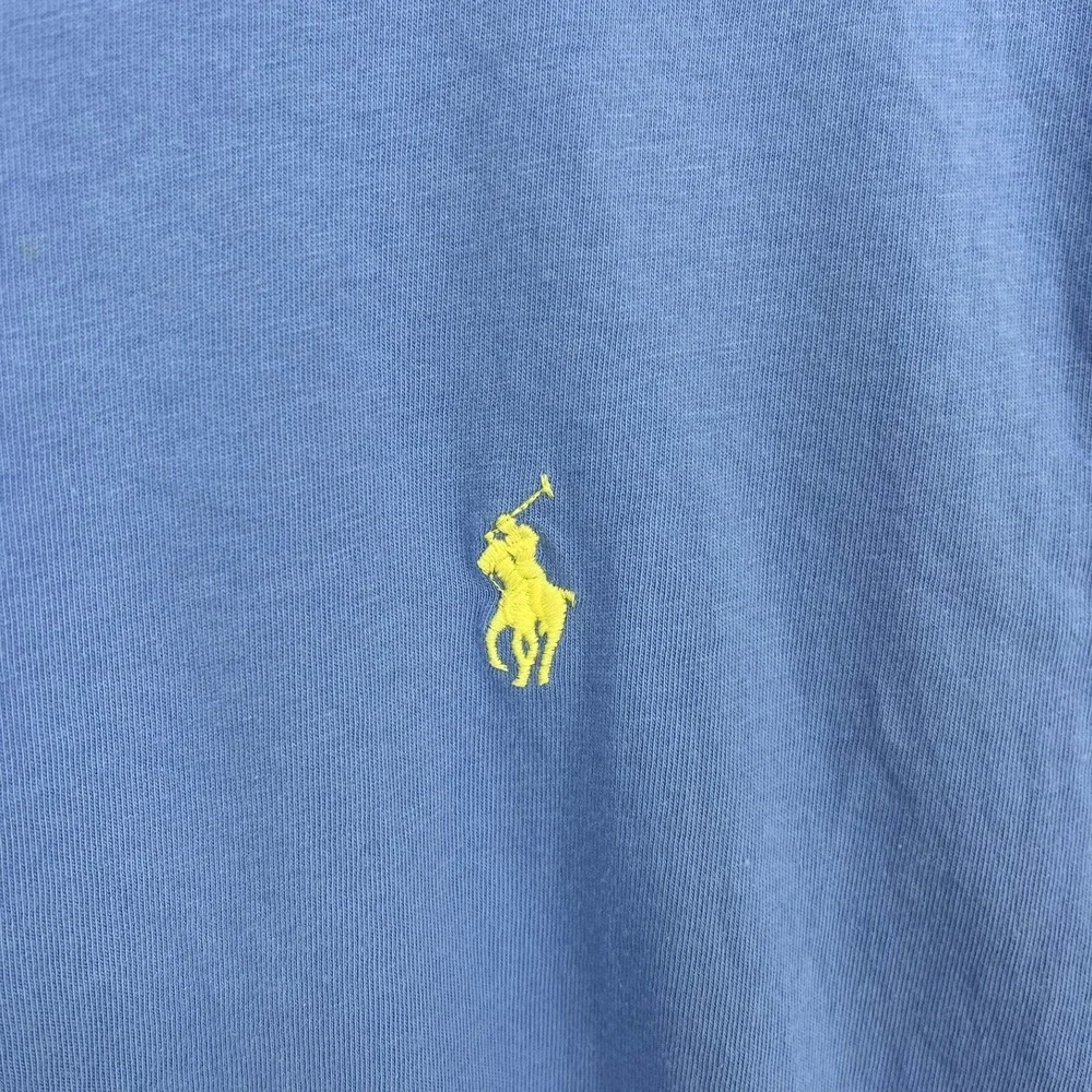 Polo Ralph Lauren Mens Custom Slim Fit Blue T-Shirt Large Yellow Pony Logo